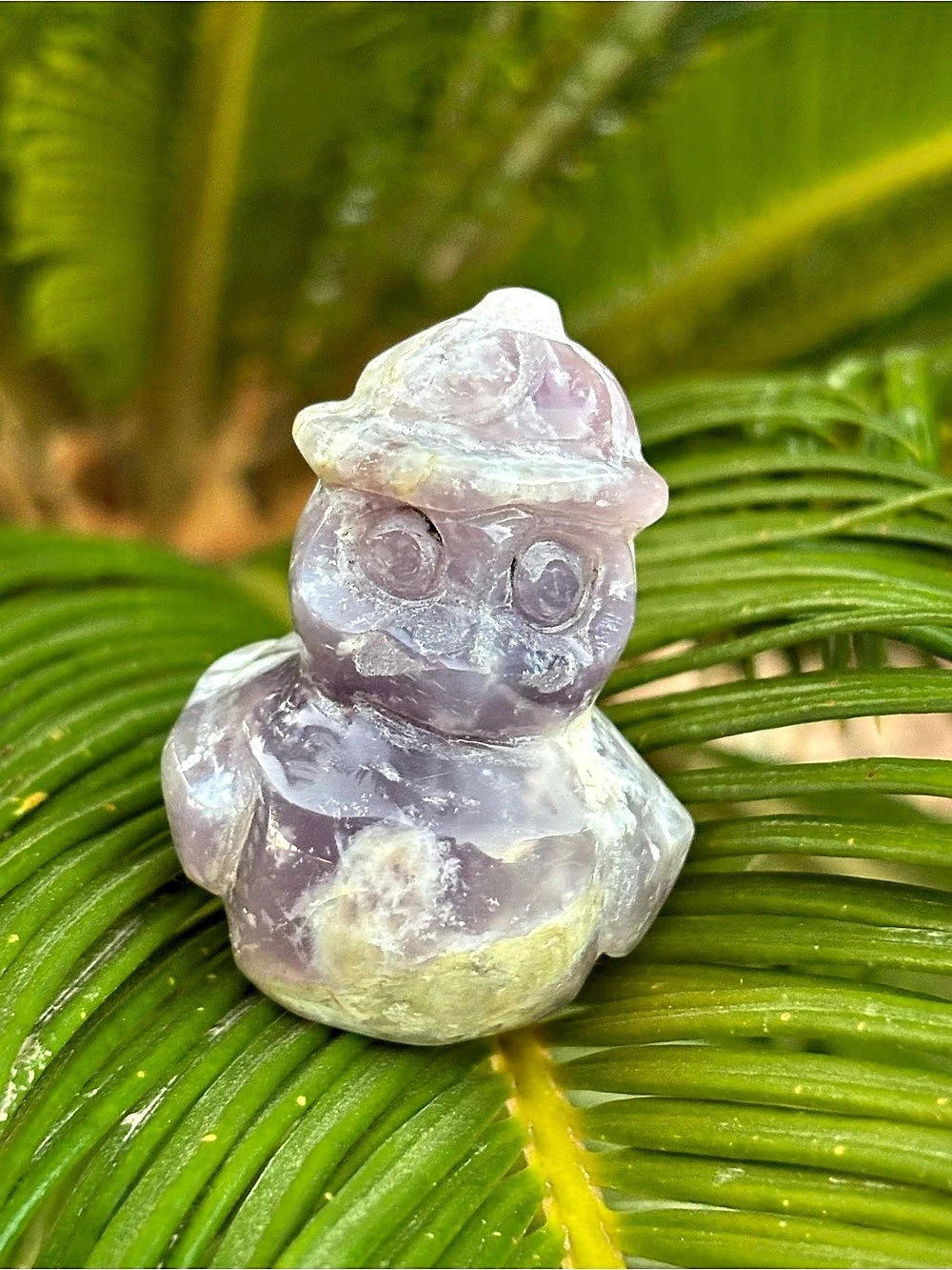 Flower agate Purple & White Carved Duck Sculpture